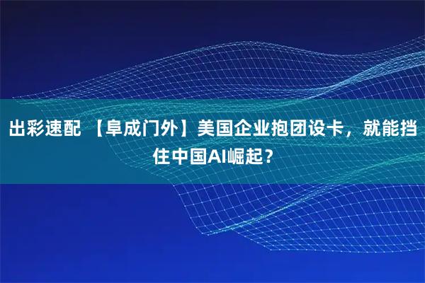 出彩速配 【阜成门外】美国企业抱团设卡,就能挡住中国AI崛起?